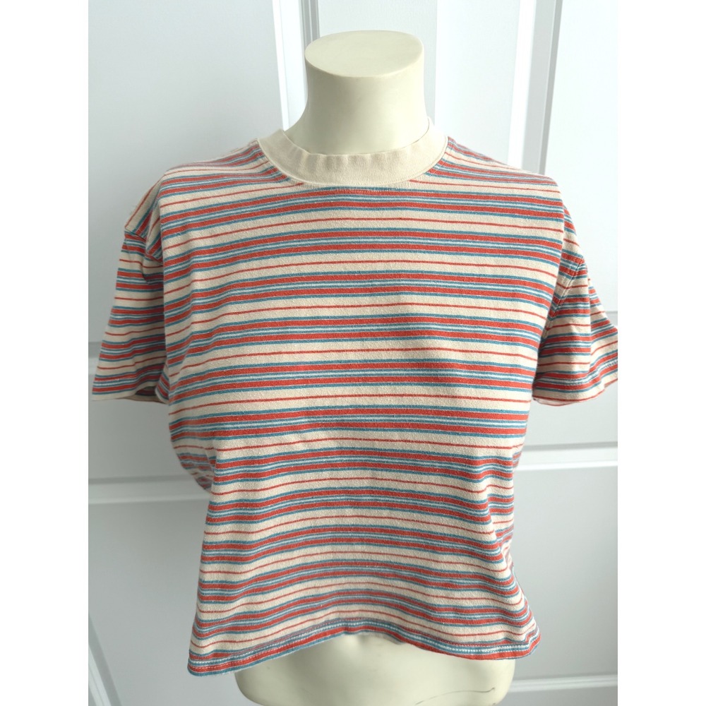James Perse Los Angeles Striped Crew Neck Short Sleeve Tee Red Blue Cream Sz 2